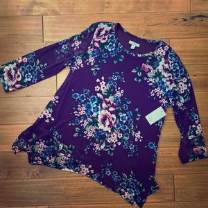 NWT Layered Sheer Sleeve Flowy Floral Top Purple
